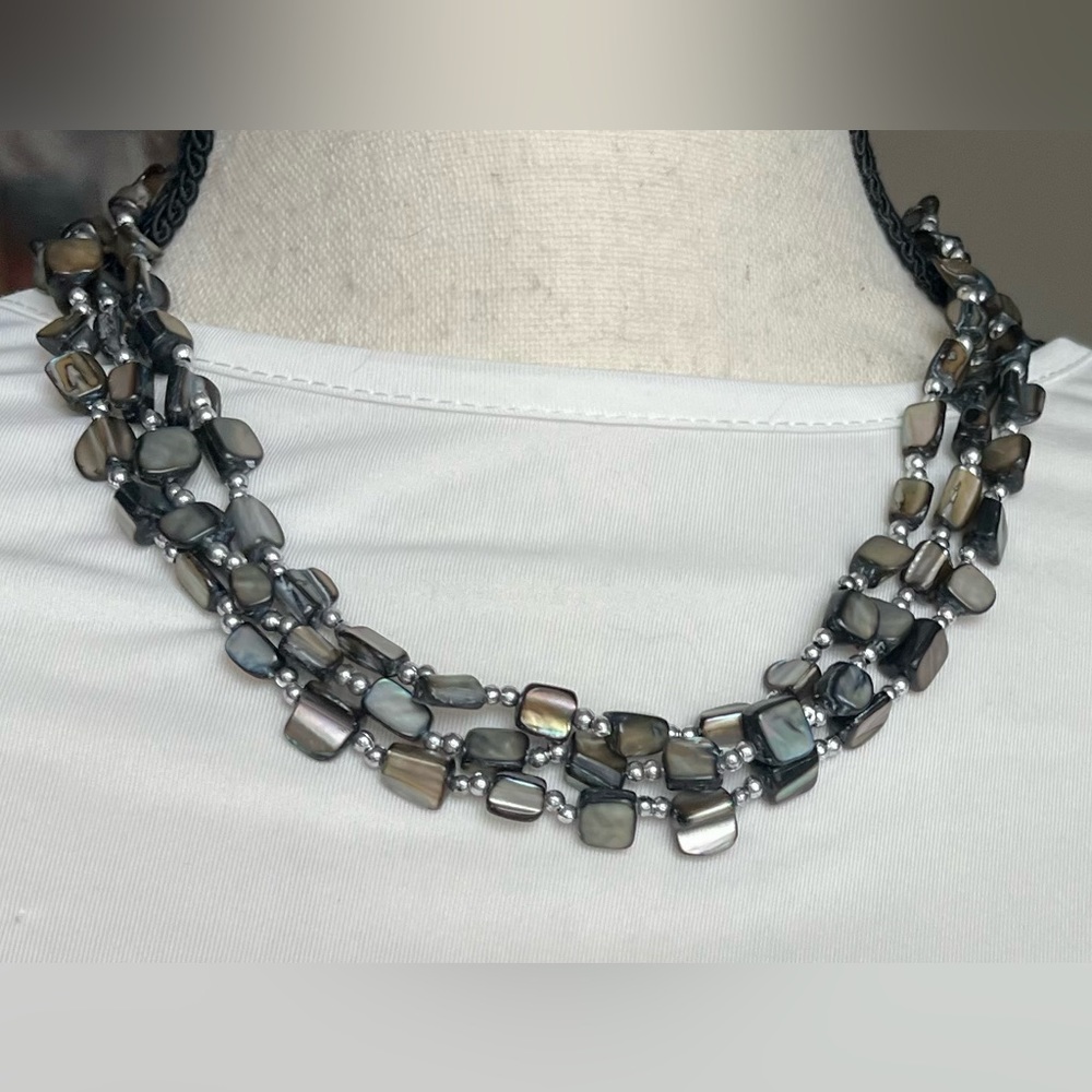 Abalone shell necklace, 3 strand alone or with tassel pendant- jewelry